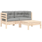 3-tlg. Garten-Lounge-Set mit Grauen Kissen Kiefer Massivholz