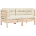 3-tlg. Garten-Lounge-Set mit Kissen in Creme Massivholz Kiefer