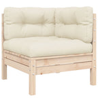 3-tlg. Garten-Lounge-Set mit Kissen in Creme Massivholz Kiefer