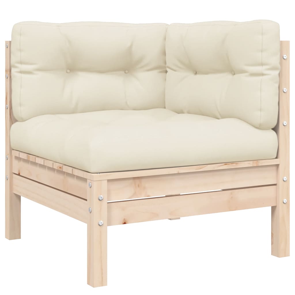 3-tlg. Garten-Lounge-Set mit Kissen in Creme Massivholz Kiefer