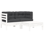 3-tlg. Garten-Lounge-Set mit Kissen in Weiß Kiefer Massivholz