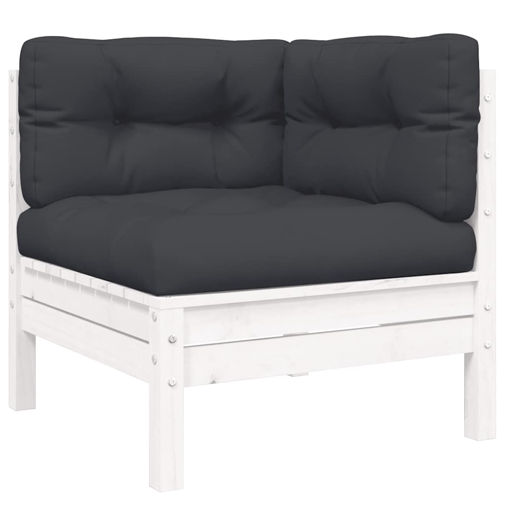 3-tlg. Garten-Lounge-Set mit Kissen in Weiß Kiefer Massivholz