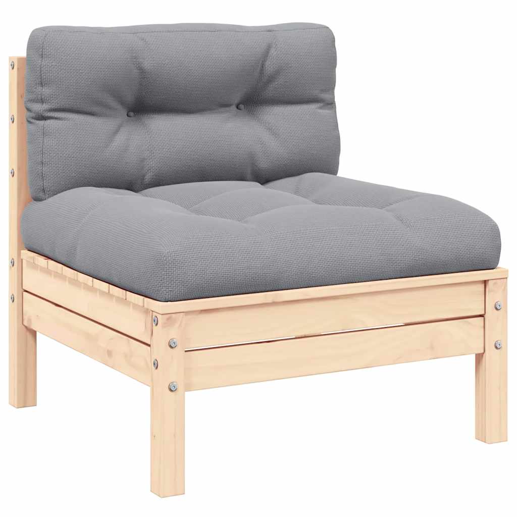 3-tlg. Garten-Lounge-Set mit Kissen Grau Kiefer Massivholz