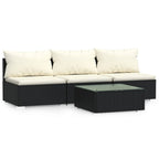 4-tlg. Garten-Lounge-Set mit Kissen Schwarz Poly Rattan