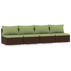 4-Sitzer-Sofa mit Kissen Braun Poly Rattan
