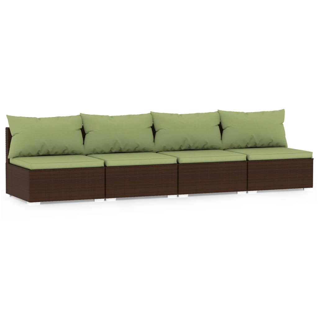 4-Sitzer-Sofa mit Kissen Braun Poly Rattan