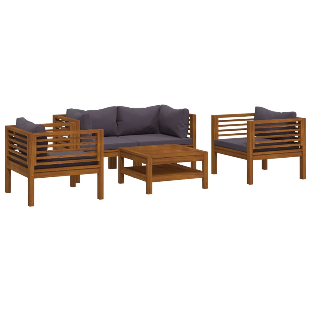 5-tlg. Garten-Lounge-Set mit Auflage Massivholz Akazie