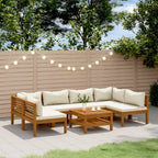 7-tlg. Garten-Lounge-Set mit Creme Kissen Massivholz Akazie