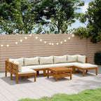 8-tlg. Garten-Lounge-Set mit Creme Kissen Massivholz Akazie