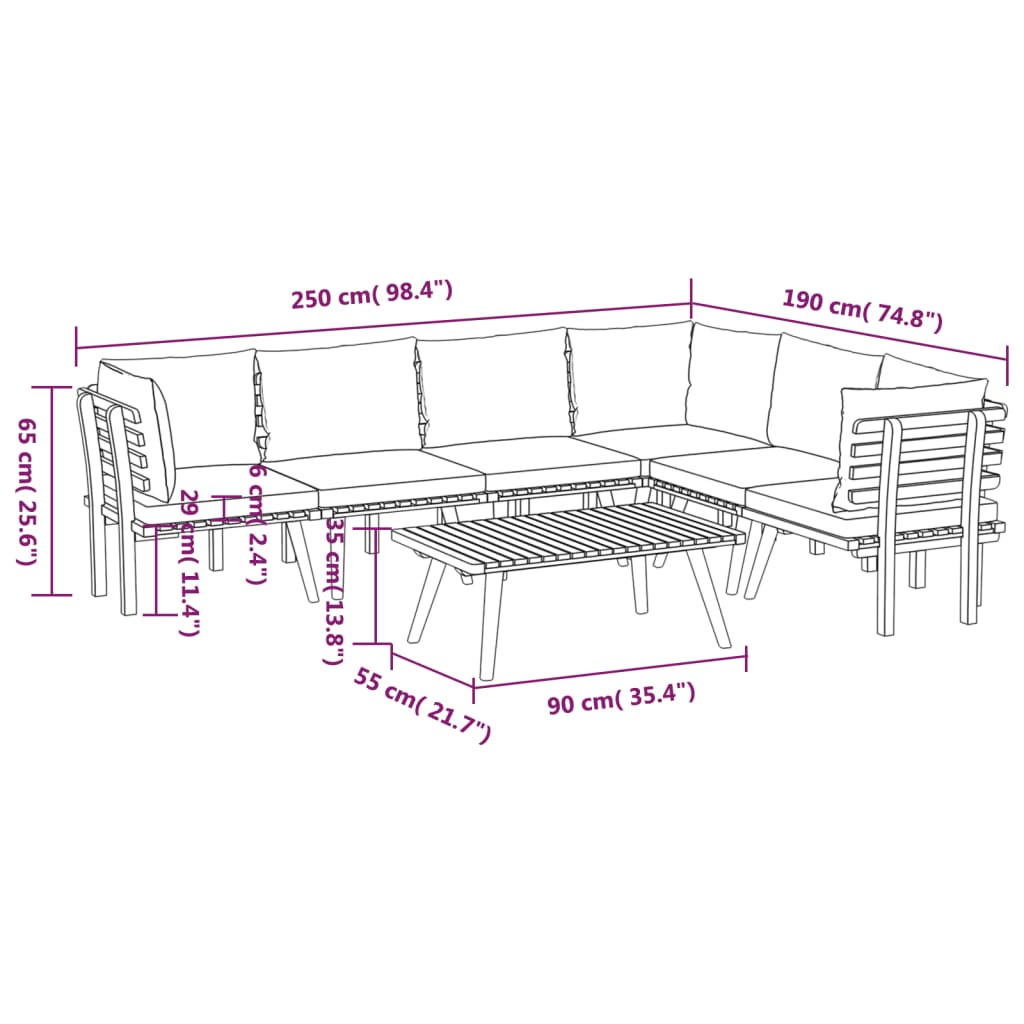 7-tlg. Garten-Lounge-Set mit Kissen Massivholz Akazie