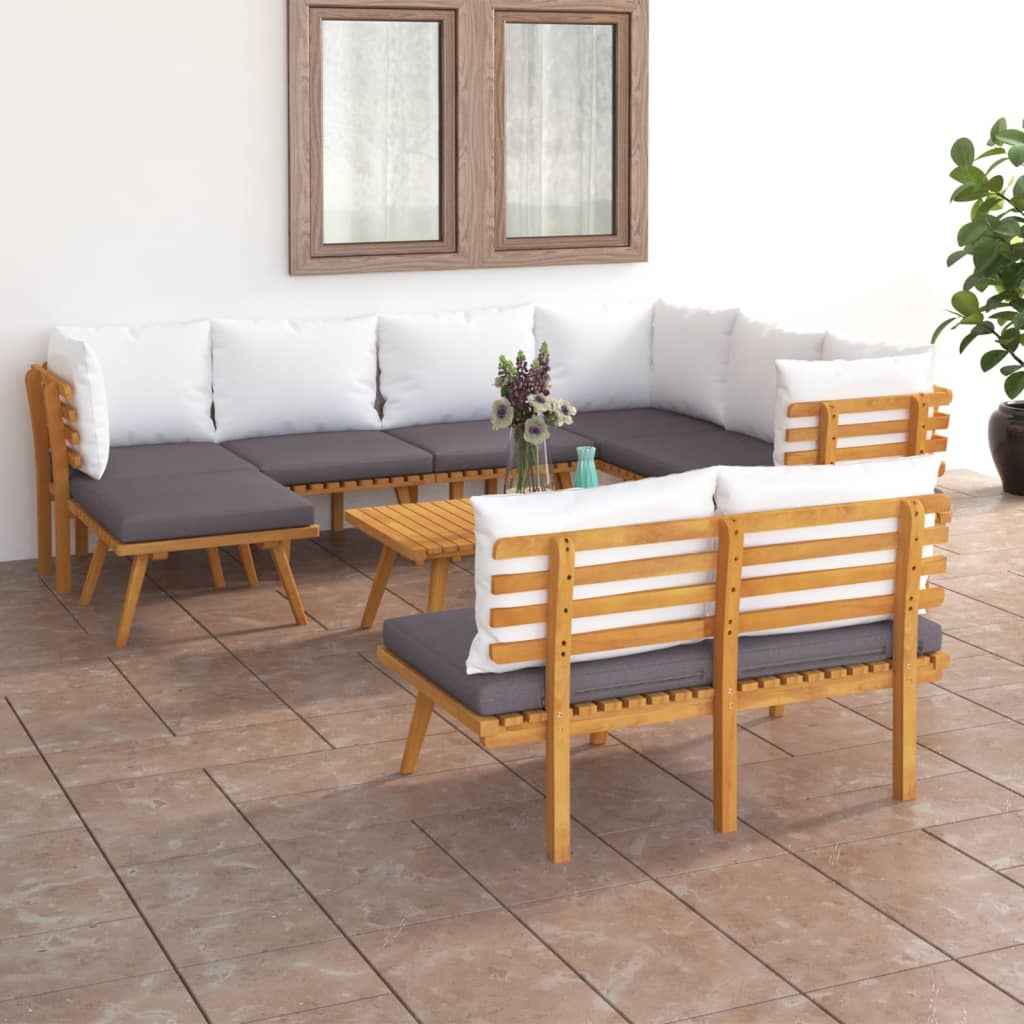 9-tlg. Garten-Lounge-Set mit Kissen Massivholz Akazie