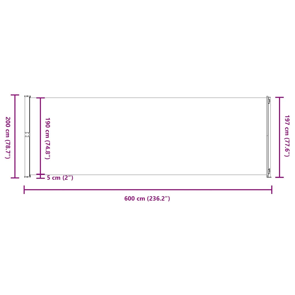 Seitenmarkise Ausziehbar 200x600 cm Schwarz