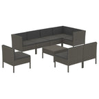 9-tlg. Garten-Lounge-Set mit Auflagen Poly Rattan Grau