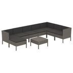 9-tlg. Garten-Lounge-Set mit Auflagen Poly Rattan Grau
