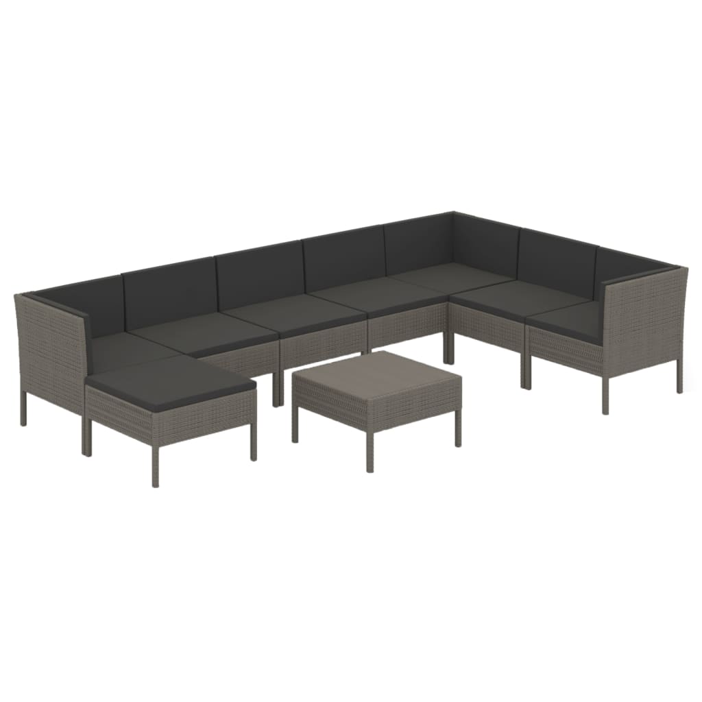 9-tlg. Garten-Lounge-Set mit Auflagen Poly Rattan Grau