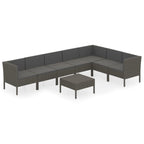 8-tlg. Garten-Lounge-Set mit Auflagen Poly Rattan Grau