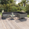 11-tlg. Garten-Lounge-Set mit Auflagen Poly Rattan Grau
