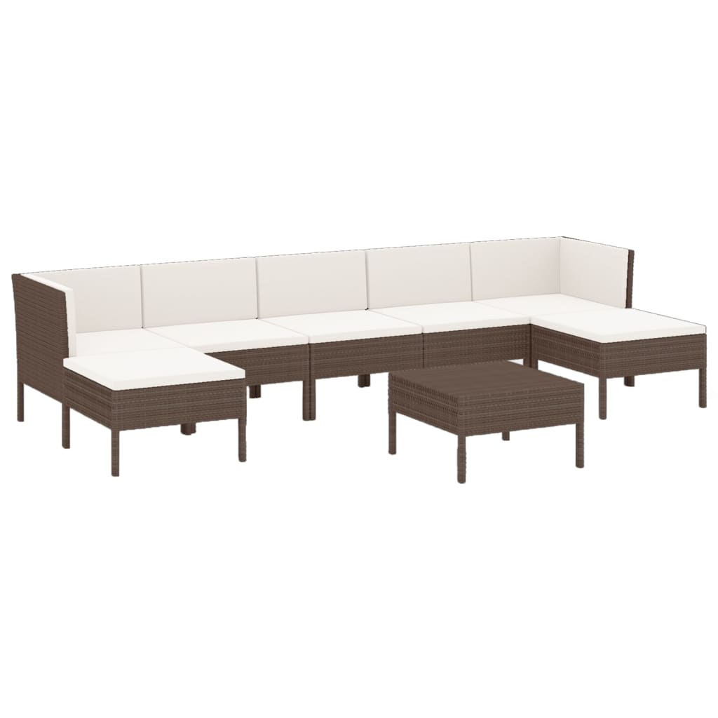 8-tlg. Garten-Lounge-Set mit Auflagen Poly Rattan Braun