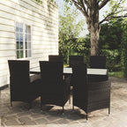 7-tlg. Garten-Essgruppe mit Auflagen Poly Rattan Schwarz