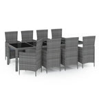 9-tlg. Garten-Essgruppe mit Kissen Poly Rattan Grau