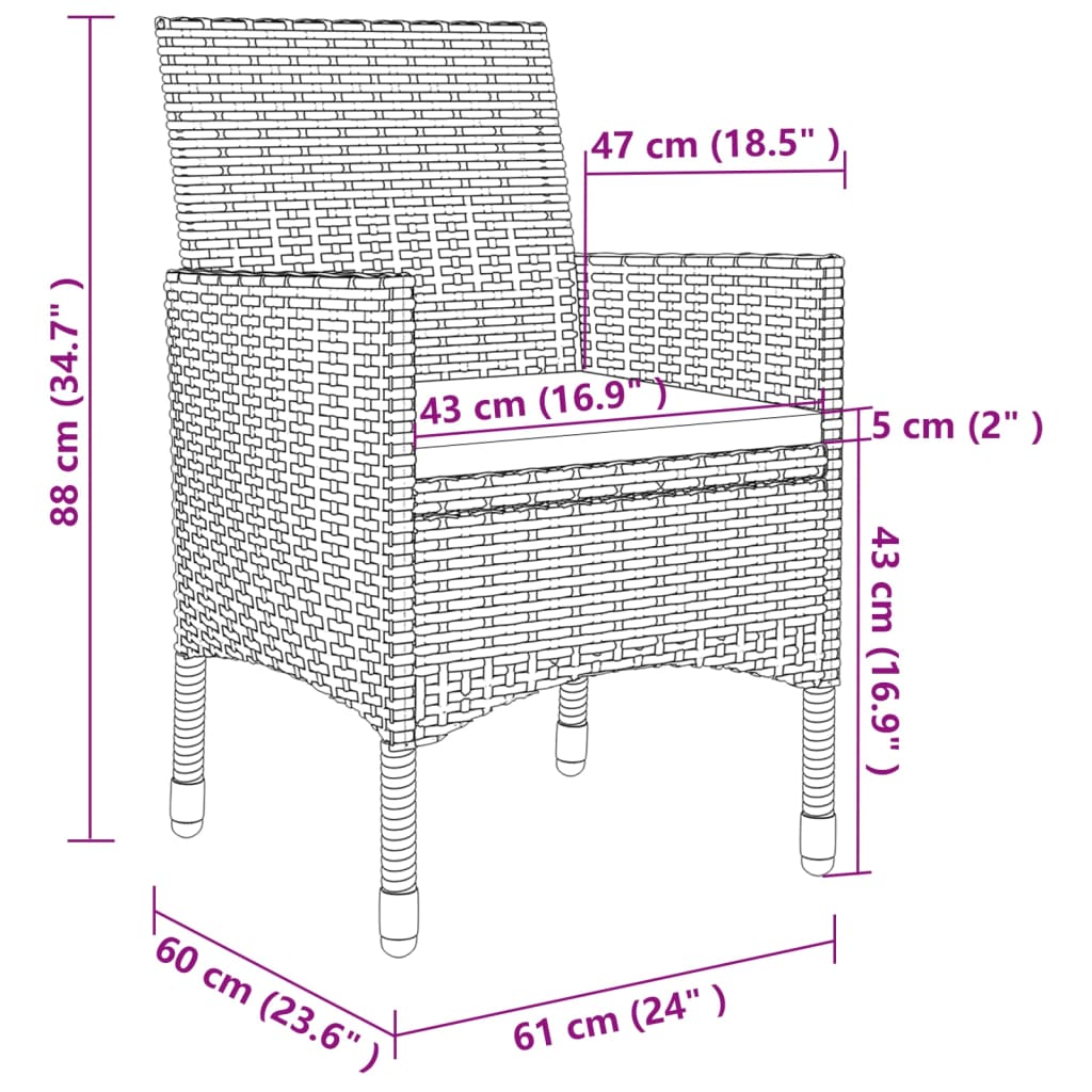 3-tlg. Garten-Essgruppe mit Auflagen Poly Rattan Beige