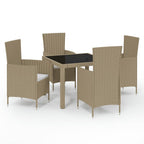 5-tlg. Garten-Essgruppe mit Kissen Poly Rattan Beige