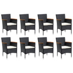9-tlg. Garten-Essgruppe mit Kissen Poly Rattan Schwarz