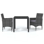 3-tlg. Garten-Essgruppe mit Kissen Poly Rattan Grau