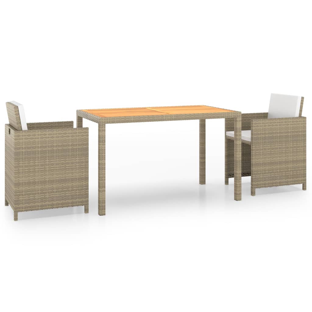 3-tlg. Garten-Essgruppe mit Kissen Poly Rattan Beige