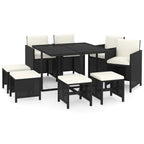 9-tlg. Garten-Essgruppe mit Kissen Poly Rattan Schwarz