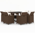 9-tlg. Garten-Essgruppe mit Kissen Poly Rattan Braun