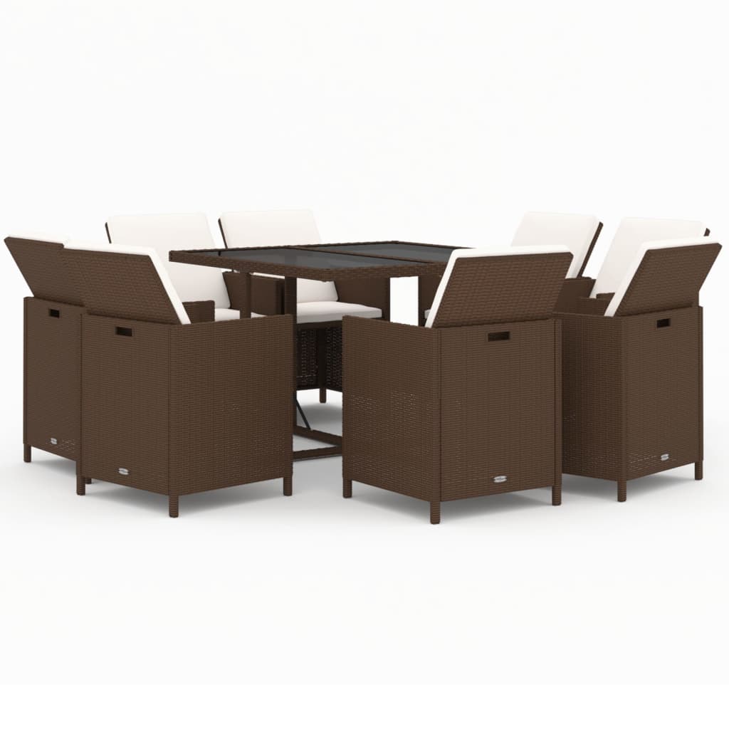 9-tlg. Garten-Essgruppe mit Kissen Poly Rattan Braun