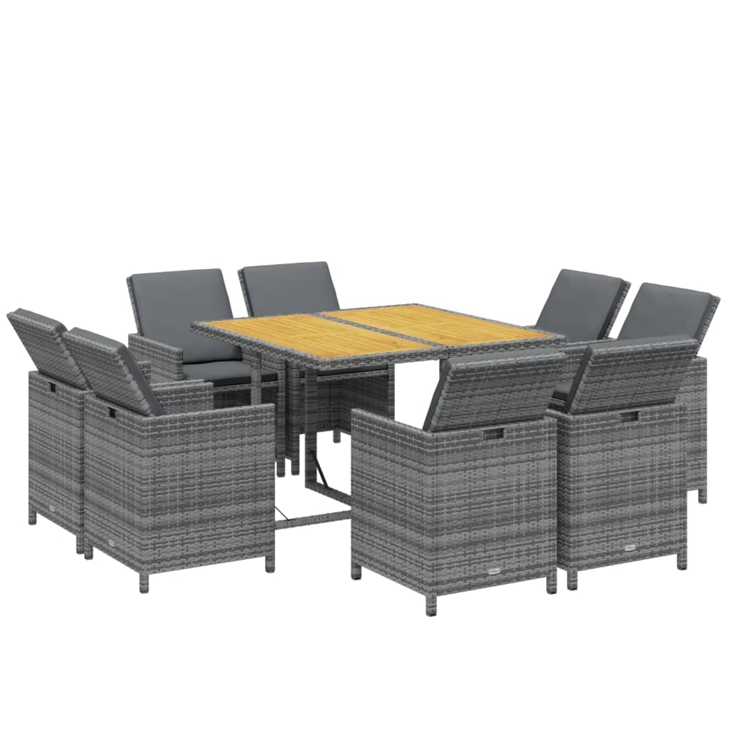 9-tlg. Garten-Essgruppe mit Kissen Poly Rattan Grau