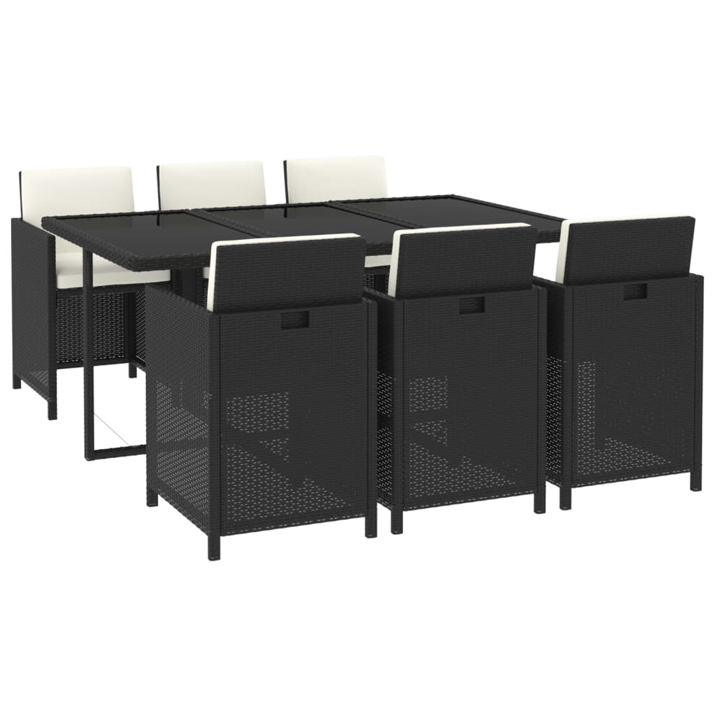 7-tlg. Garten-Essgruppe mit Kissen Poly Rattan Schwarz