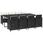 9-tlg. Garten-Essgruppe mit Kissen Poly Rattan Schwarz