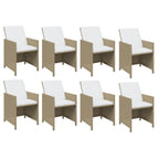 9-tlg. Garten-Essgruppe mit Kissen Poly Rattan Beige