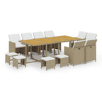 13-tlg. Garten-Essgruppe mit Kissen Poly Rattan Beige