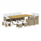 13-tlg. Garten-Essgruppe mit Kissen Poly Rattan Beige