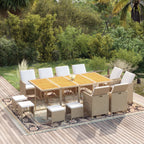 13-tlg. Garten-Essgruppe mit Kissen Poly Rattan Beige