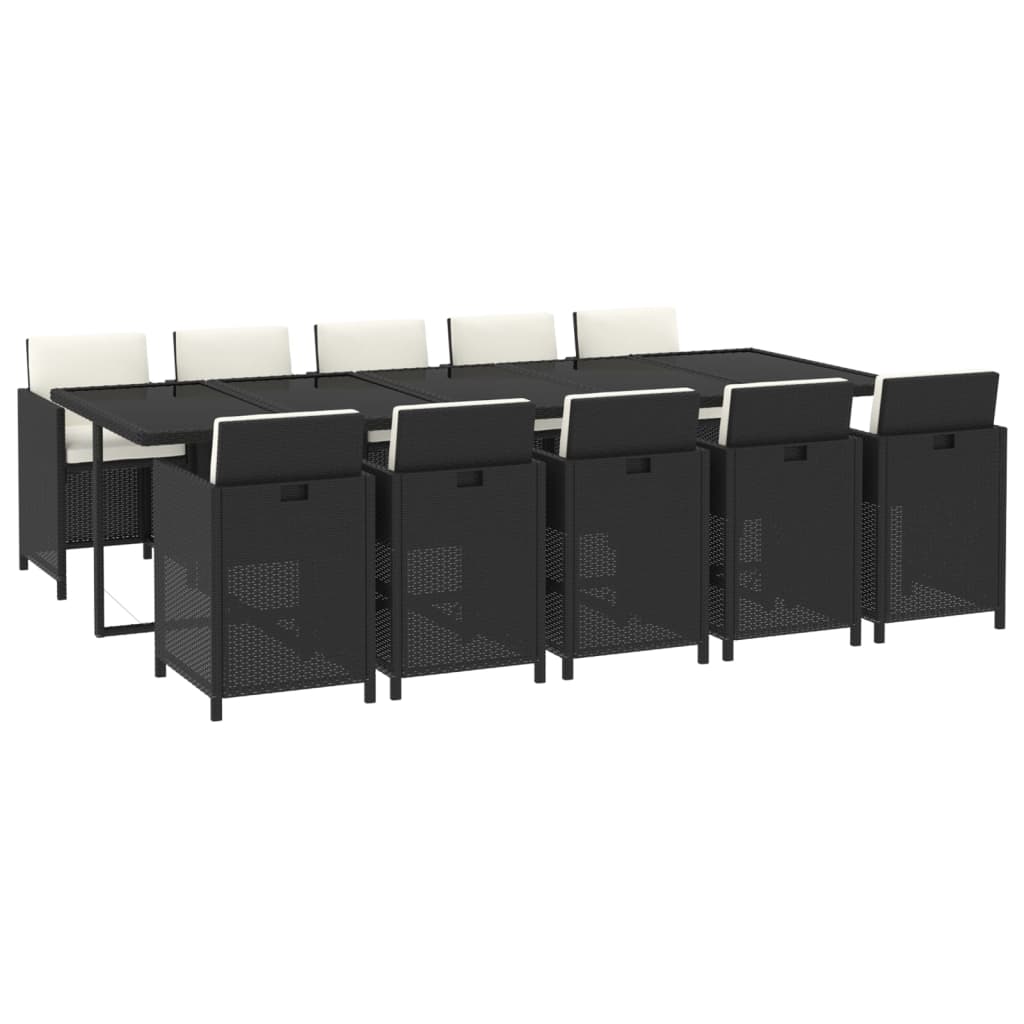 11-tlg. Garten-Essgruppe mit Kissen Poly Rattan Schwarz