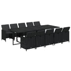 11-tlg. Garten-Essgruppe mit Kissen Poly Rattan Schwarz