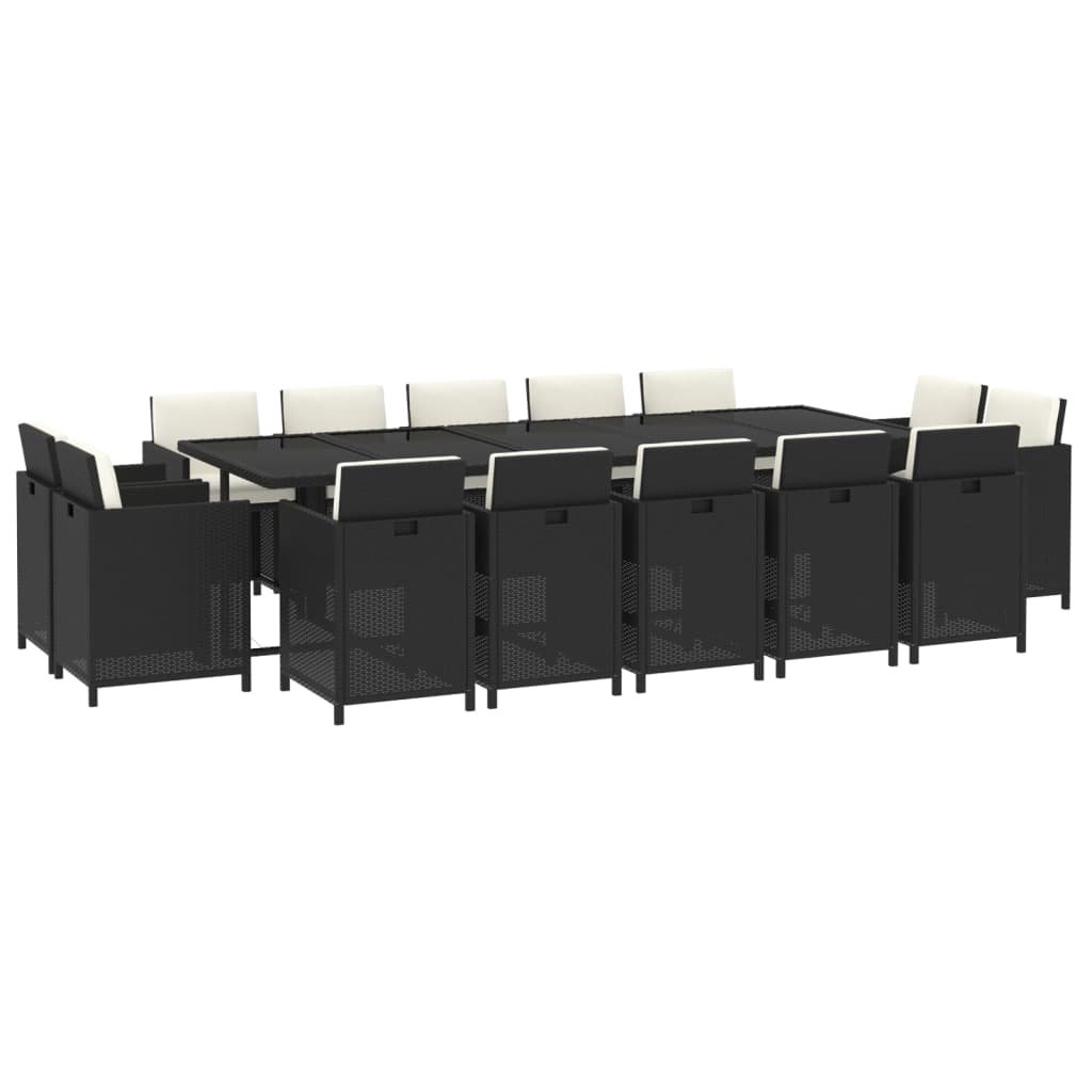 15-tlg. Garten-Essgruppe mit Kissen Poly Rattan Schwarz