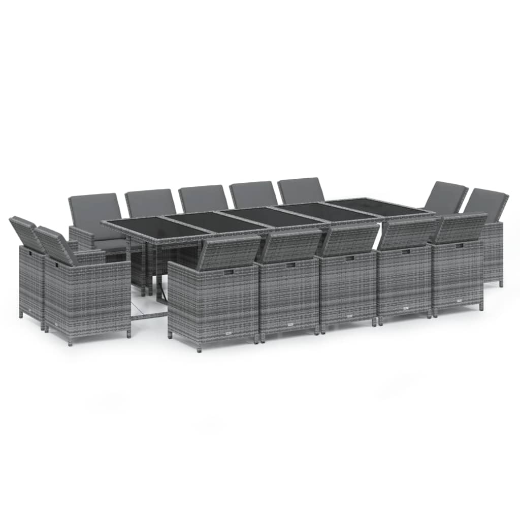 15-tlg. Garten-Essgruppe mit Kissen Poly Rattan Grau