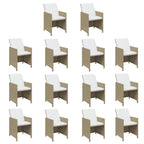 15-tlg. Garten-Essgruppe mit Kissen Poly Rattan Beige