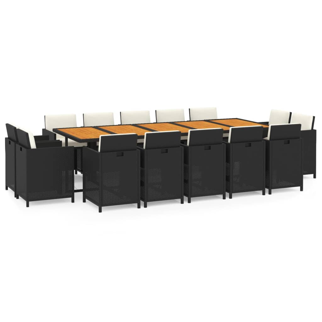 15-tlg. Garten-Essgruppe mit Kissen Poly Rattan Schwarz
