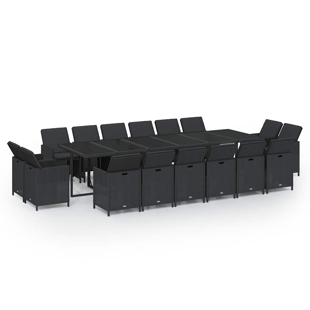 17-tlg. Garten-Essgruppe mit Kissen Poly Rattan Schwarz