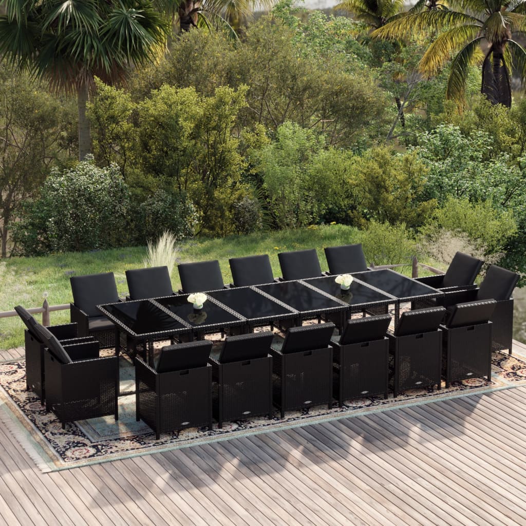 17-tlg. Garten-Essgruppe mit Kissen Poly Rattan Schwarz