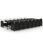 15-tlg. Garten-Essgruppe mit Kissen Poly Rattan Schwarz