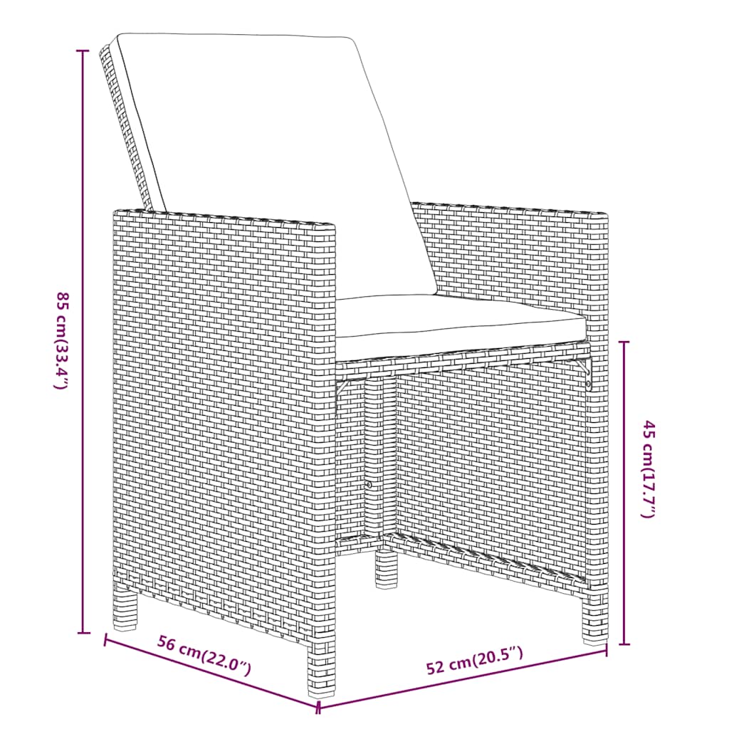 15-tlg. Garten-Essgruppe mit Kissen Poly Rattan Schwarz