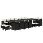 19-tlg. Garten-Essgruppe mit Kissen Poly Rattan Schwarz